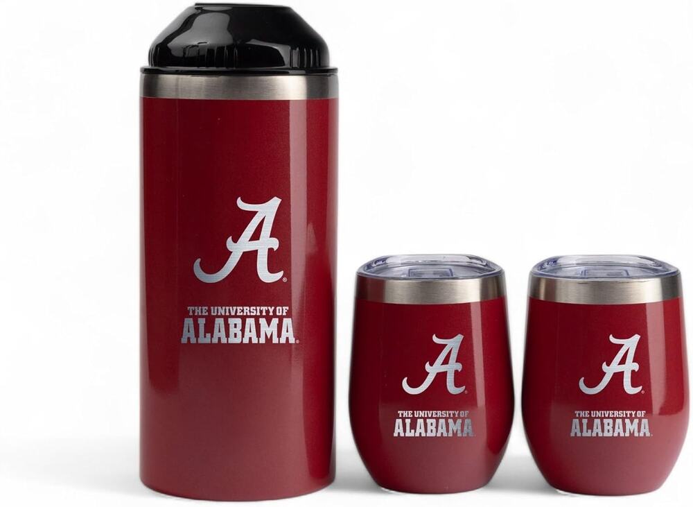 Alabama Crimson Tide NCAA Wine Bottle Chiller Set w 2 Ceramic Lined Tumblers